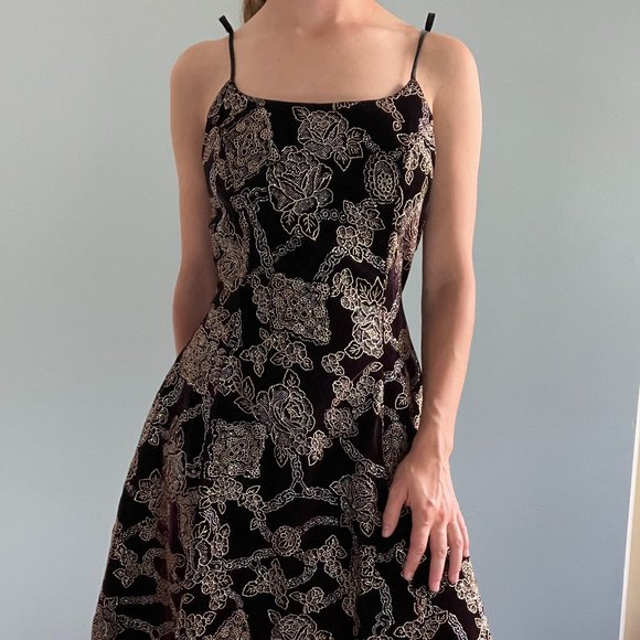 Vintage 90s Velvet Mini Dress, 1990s Brown Sparkly Velour Dress - Picture 3 of 9